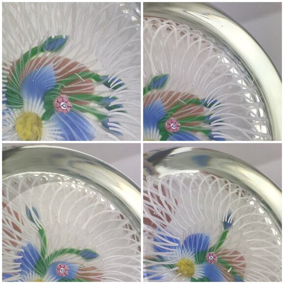 Perthshire 1984D Floral Spray Blue Lampwork Flower Spiral Latticinio Paperweight - Picture 9 of 13